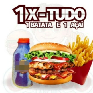 Delicioso combo com x tudo, açai batido na hora e batata frita crocante.  x Tudo: Um delicioso hambúrguer com carne de excelente qualidade de 56g, pão artesanal extremamente macio que derrete na boca, queijo derretido, ovo, bacon crocante, calabresa defumada, presunto e salada fresca (alface) e a exclusiva maionese temperada da canedo. + Batata Frita Mc Cain 7mm sequinhas e crocante com um salzinho profissional para batatas. + Açai de garraça 300ml.