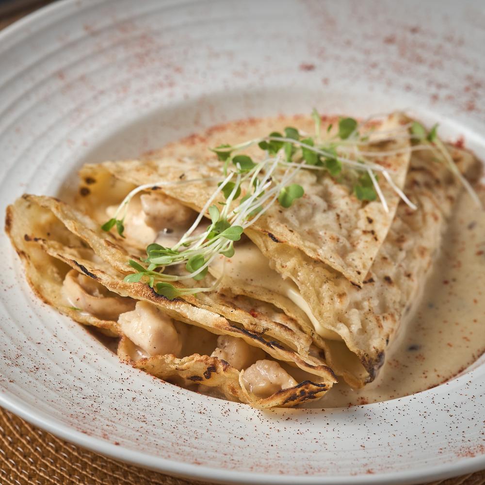 Crepe de Pollo, Queso & Chapiñones