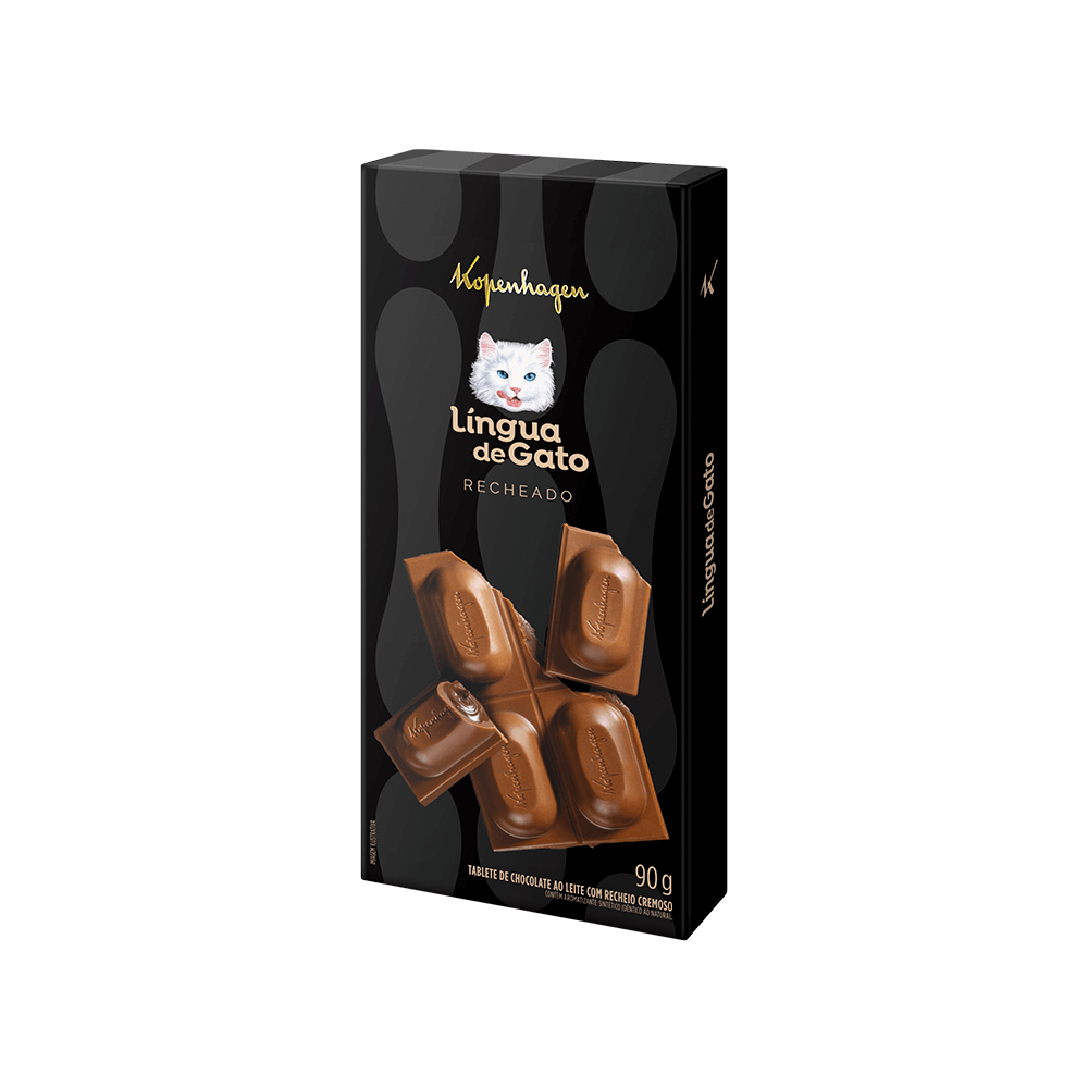 O clássico Língua de Gato na versão Tablete Recheado! Toda a cremosidade e sabor do chocolate ao leite Kopenhagen pensado exclusivamente para você. Garanta o seu e se delicie!