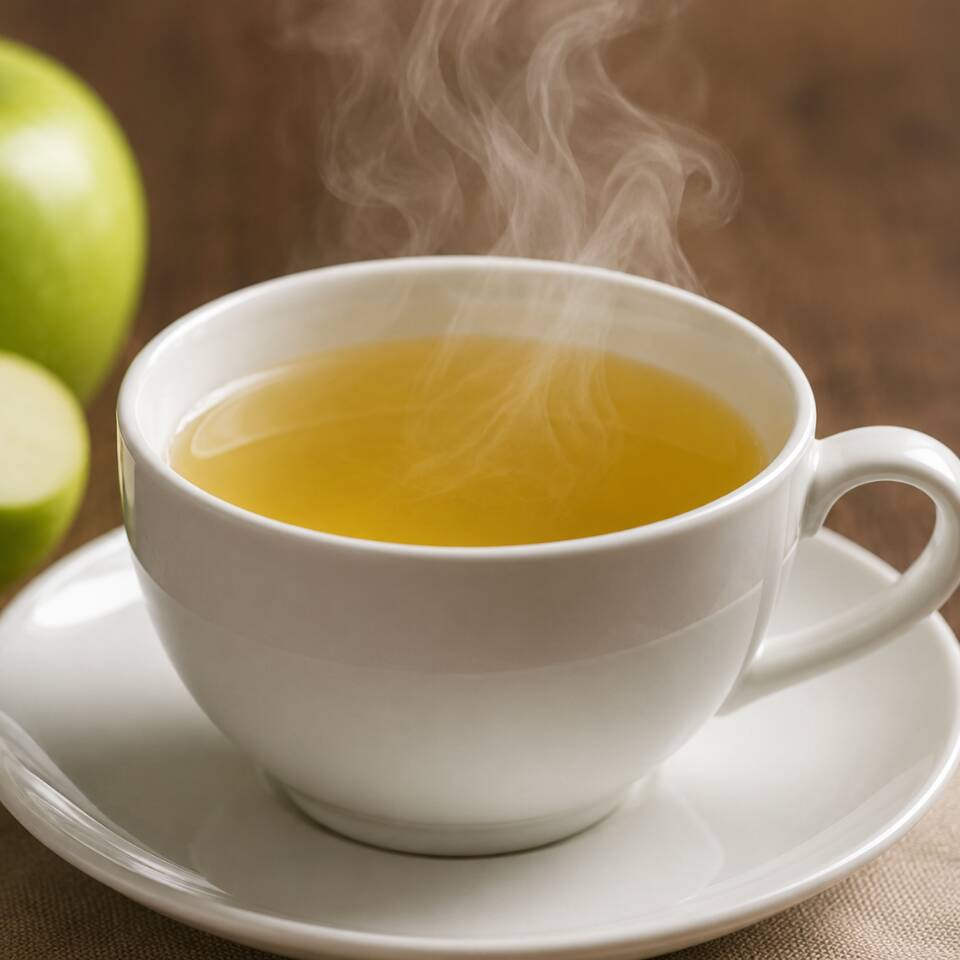 Chá de maçã verde com preparo quente.