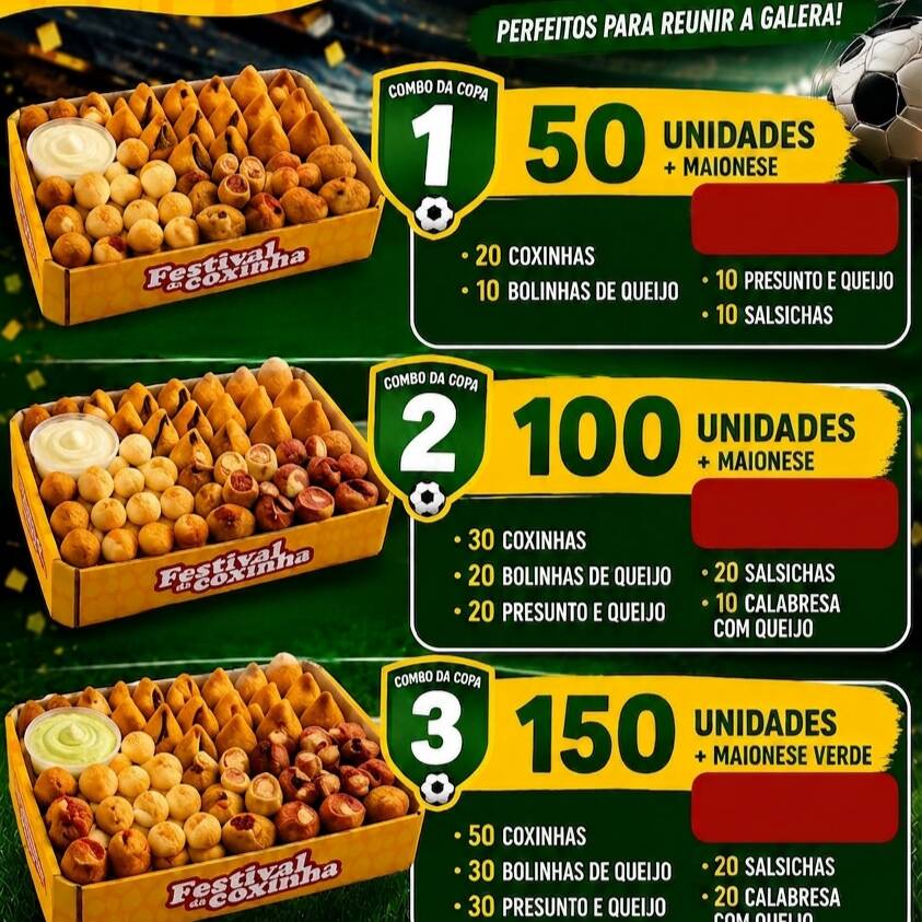 20.Coxinha 10.Queijo 10.Presunto Queijo 10.Salsicha