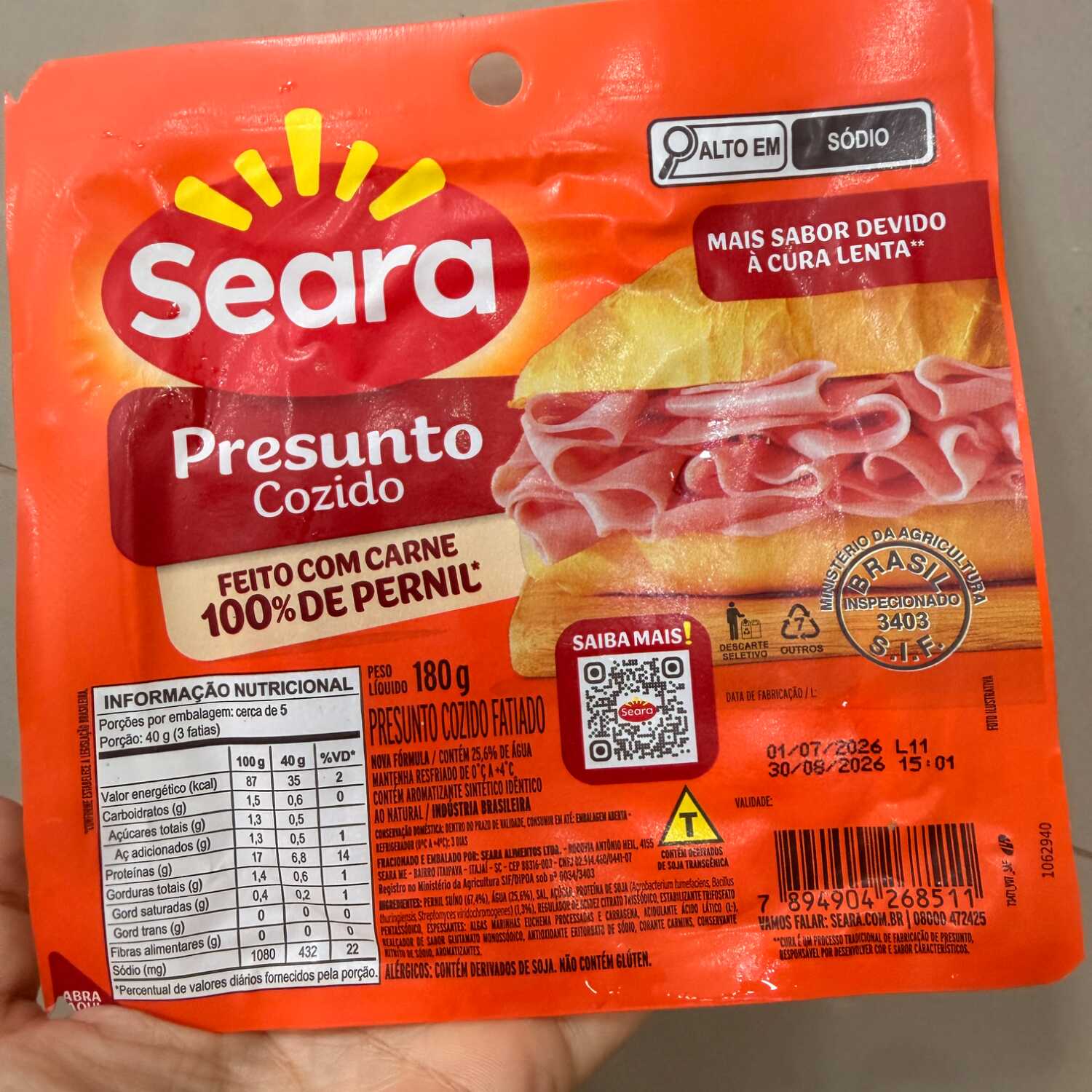 Embalagem com 180g