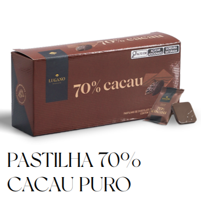 Pastilhas de chocolate 70% cacau puro 30unid.