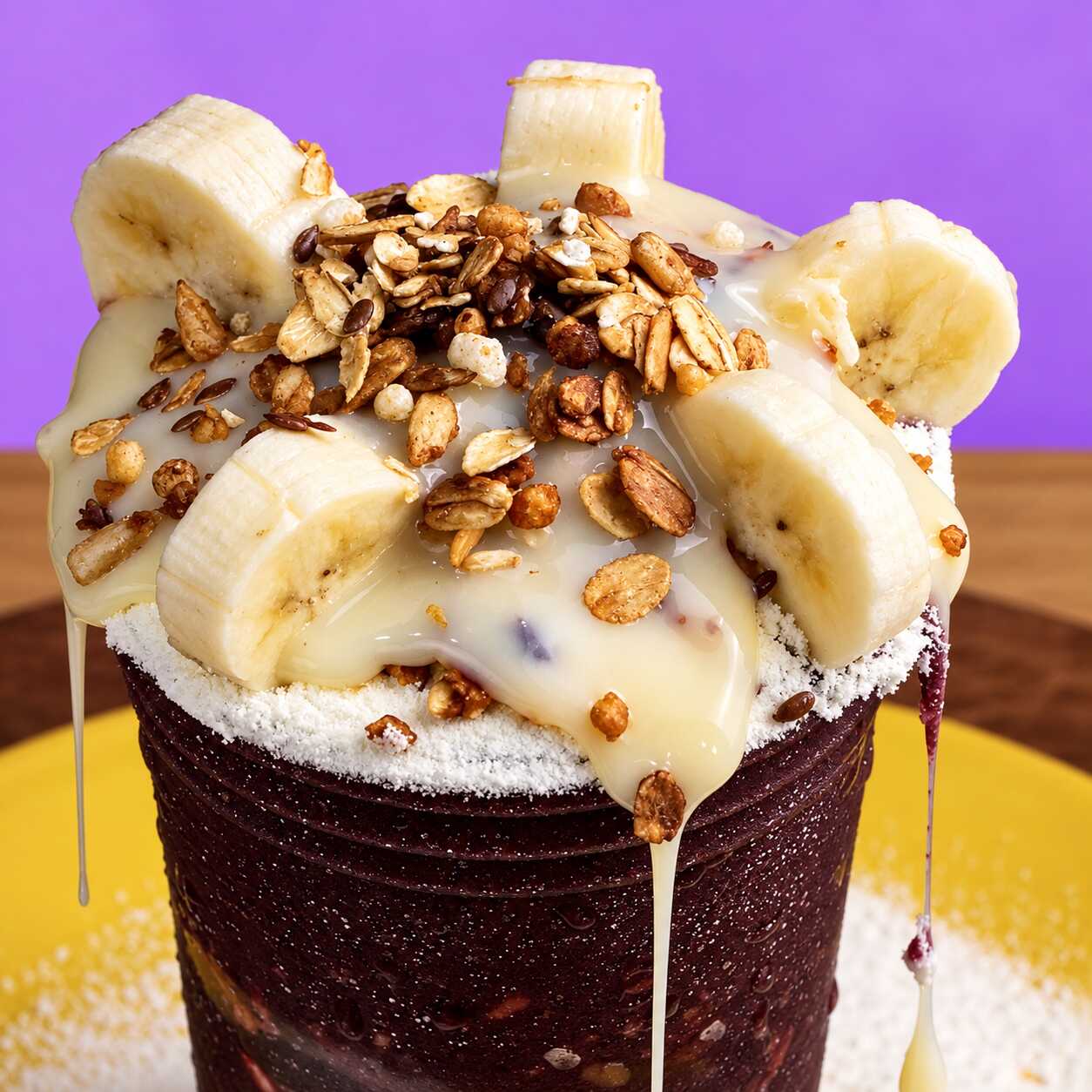 Açaí premium, leite condensado, leite em pó, banana e granola. Leve mais e pague menos.