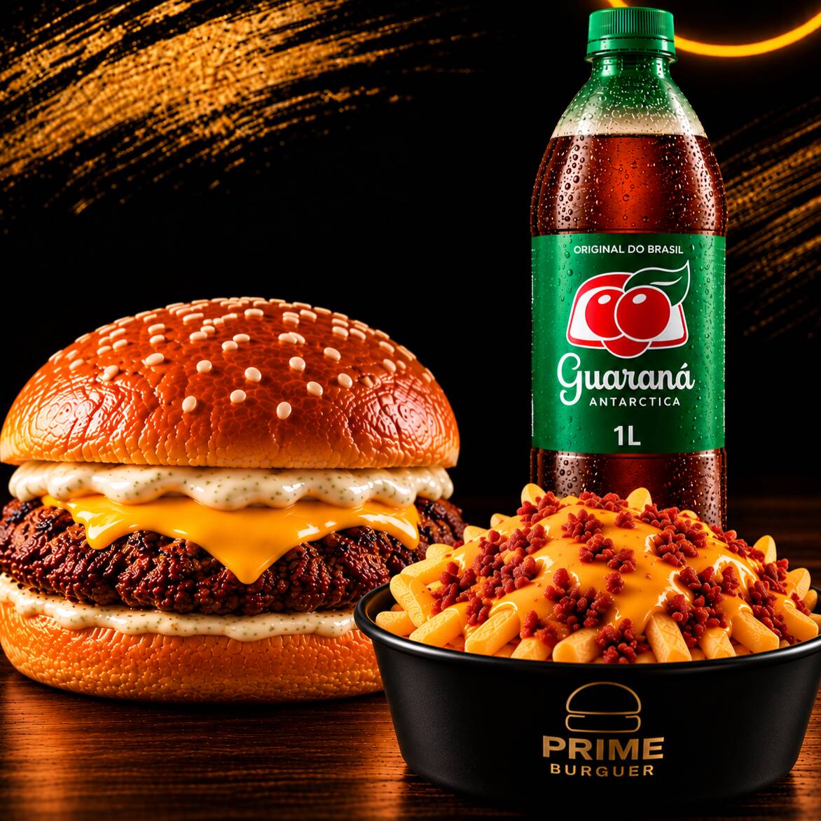1 Lanche Prime Burguer + 1 Batata cheddar e bacon + 1 Pepsi lata