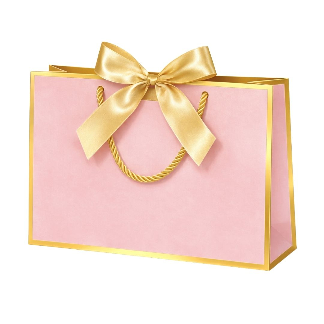 Bolsa De Regalo Rosa Pastel Con Borde Dorado 20cm