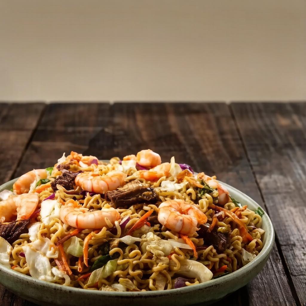 yakisob com Macarrão legumes , camarao tempero verde e molho da casa