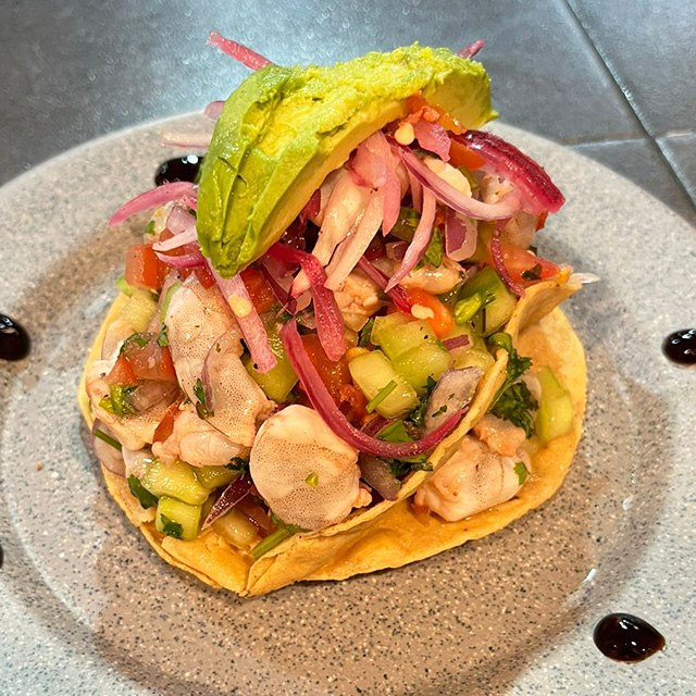 Tostada de Ceviche de Camaron 100gr