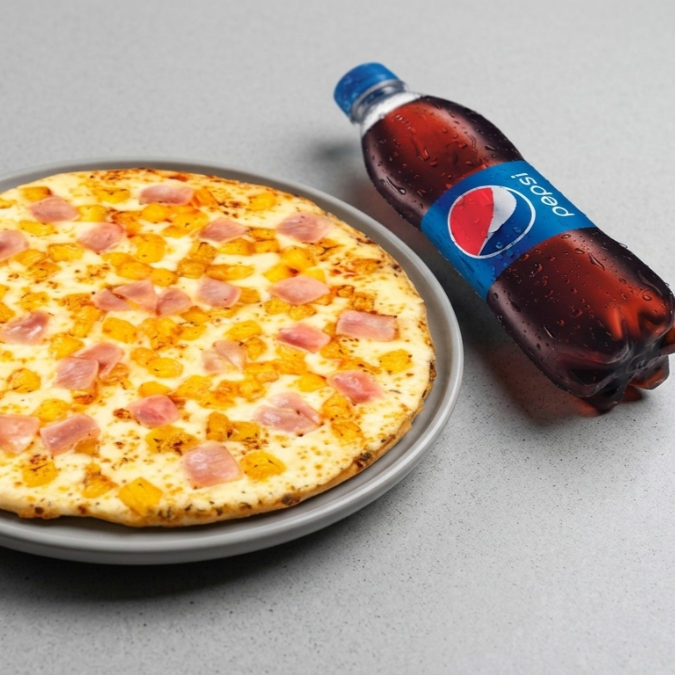 1 Pizza Hawaiana + 1 Gaseosa PEPSI 400 Ml