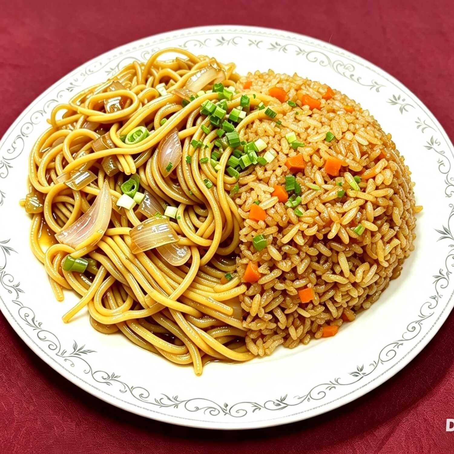 1/2 arroz y 1/2 espaguetis