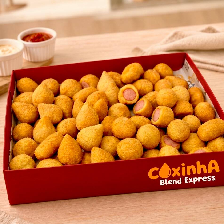 O mini Maior que o padrão do mercado! Maior, mais recheado e mais satisfatório! -
25 mini coxinhas C/ Cremely
15 mini risoles de queijo e presunto
15 mini bolinhos de carne
15 mini bolinhos de queijo
15 mini enroladinhos de salsicha
15 mini bolinhos de calabresa
Obs.: A seleção de sabores poderá sofrer ajustes conforme a disponibilidade da empresa no momento da produção, mantendo sempre a qualidade e variedade do pedido. Aquele combo de deliciosos salgados sortidos. Cada mordida revela uma massa leve e crocante por fora, cremosa e sedoso por dentro. Certamente satisfará o seu paladar e deixará você com gostinho de quero mais.