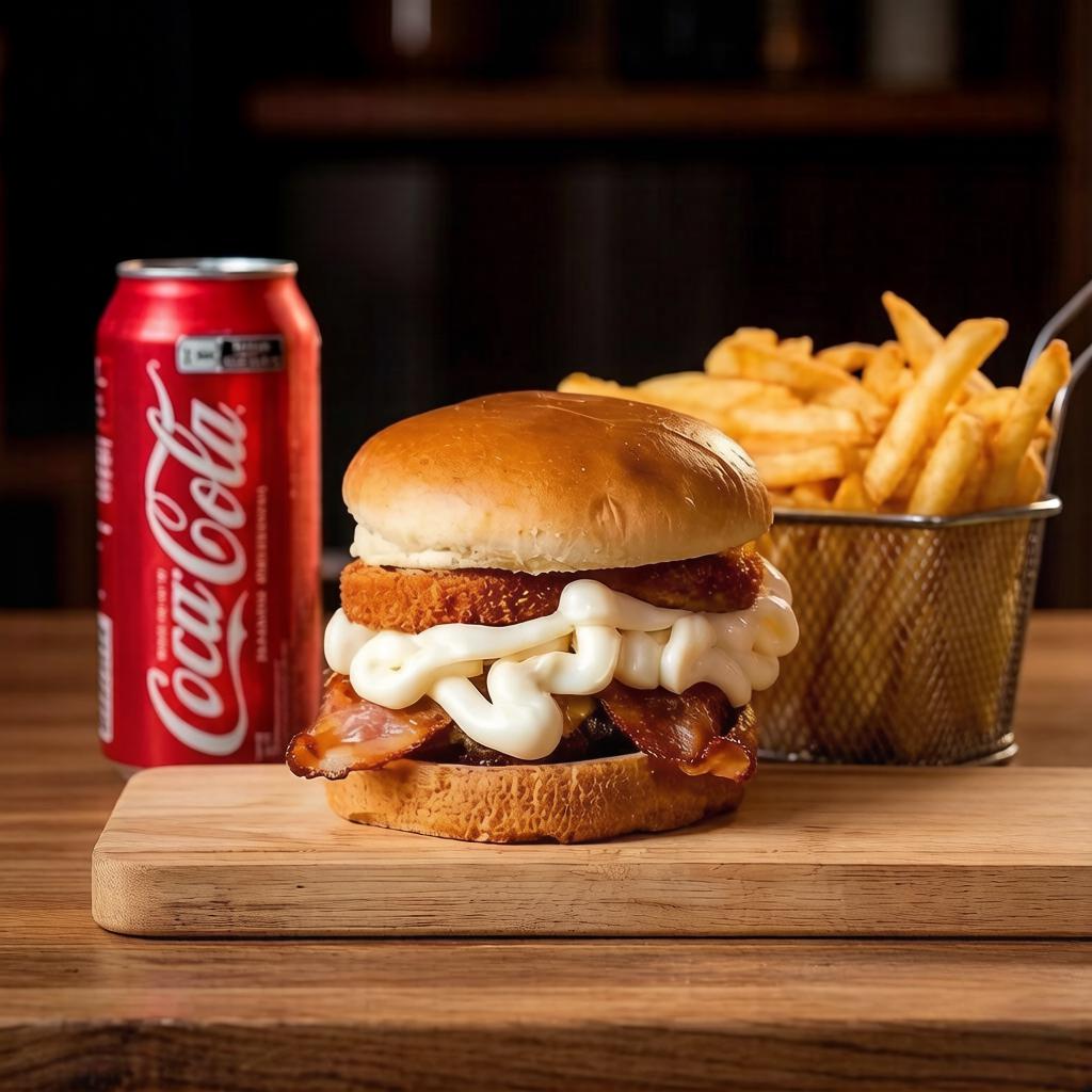 1 Rb Onion e Catupiry + 1 batata individual + 1 refri lata ou suco Del Valle lata.