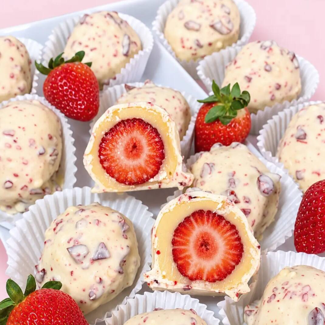 Morango fresquinho com delicioso brigadeiro de ninho coberto com chocolate branco do amor