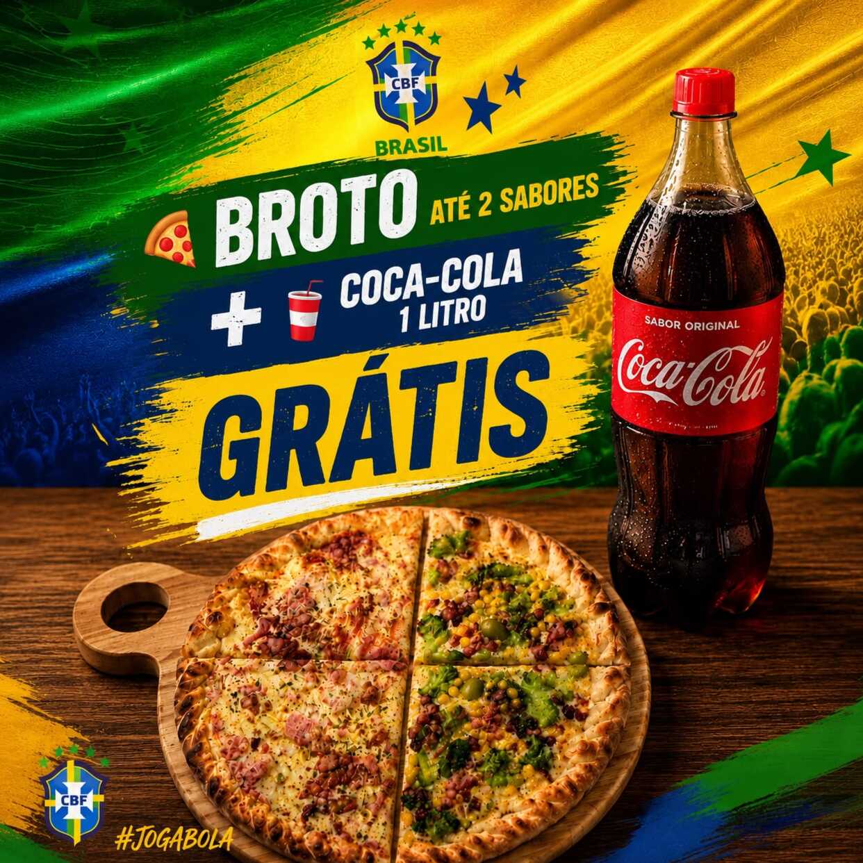 Combo 1 Pizza Broto Até 2 Sabores + Coca-Cola 1 L Grátis (Serve Até 4 Fatias)
