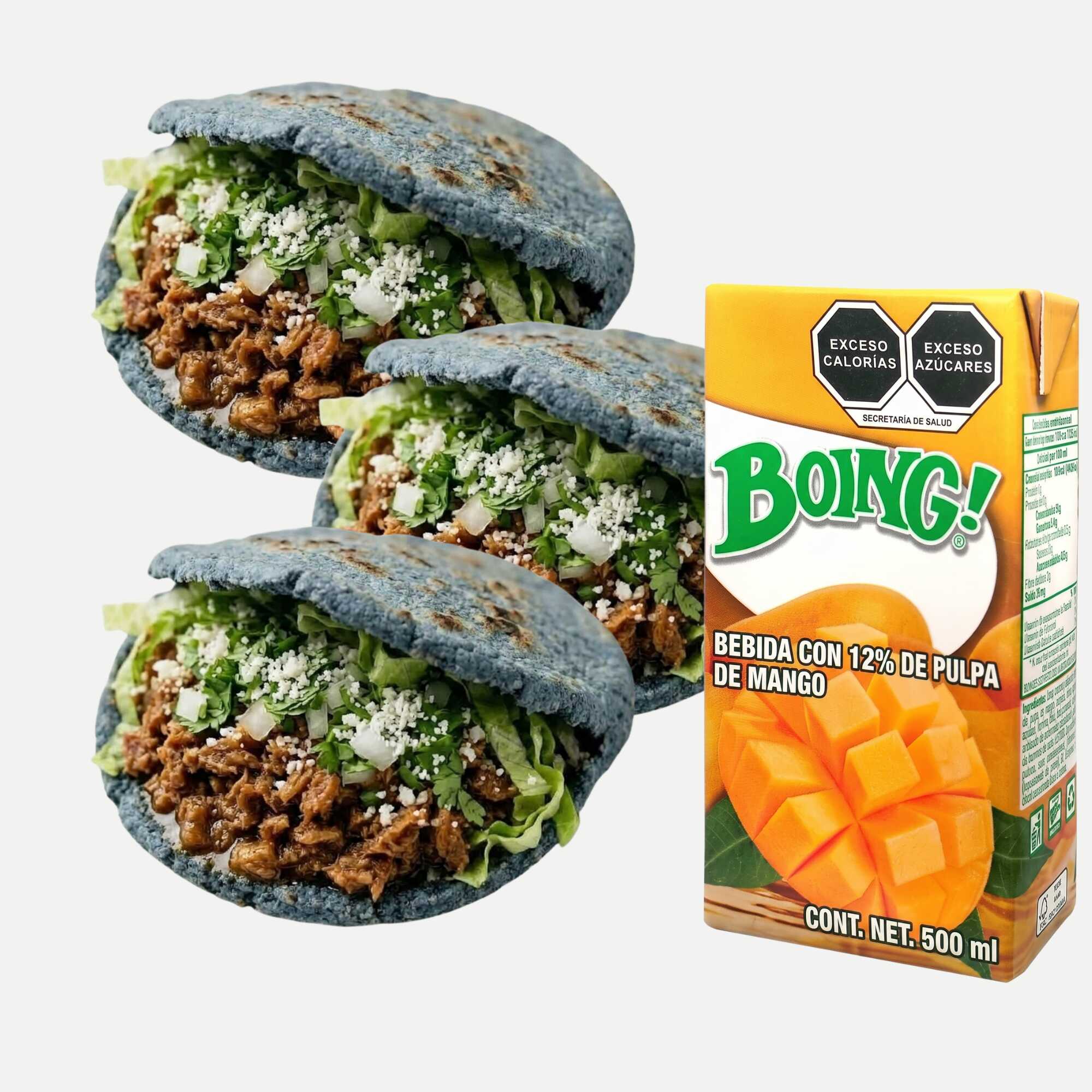 3 Gorditas de Chicharron + Boing de 500 Ml Mango
