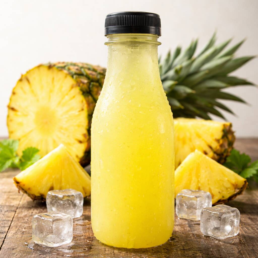 SUCO DE ABACAXI 100% NATURAL, FEITO NA HORA COM FRUTAS FRESCAS. SABOR MARCANTE, REFRESCANTE E CHEIO DE VITAMINA C PARA DAR AQUELA ENERGIA NO SEU DIA. SEM CONSERVANTES. 350ML.