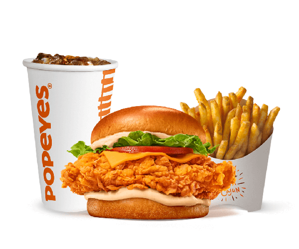 Sanduíche Louisiana + Fritas Cajun + Bebida a sua escolha!
 
Pão brioche tostado na manteiga com filé 100% peito de frango empanado e crocante, alface, tomate, fatia de queijo e o molho especial Louisiana.