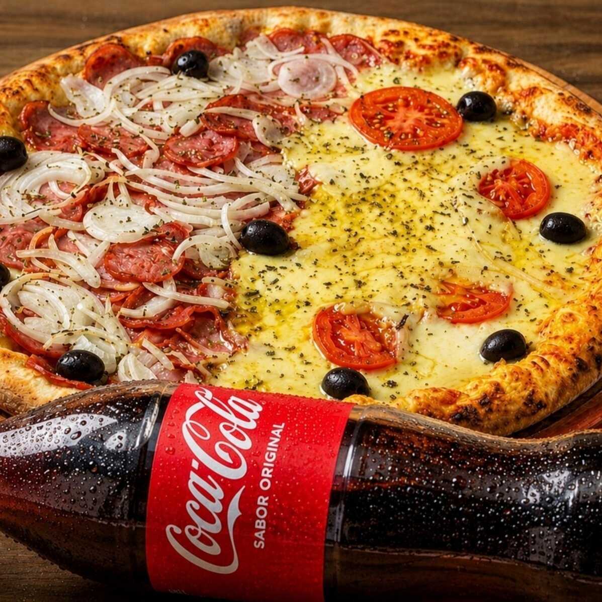 Combo 1 Pizza Grande 2 Sabores (35cm) 8 Pedaços + 1 Coca-Cola 2 Litros.
Escolha entre mais de 50 deliciosas combinações de sabores.