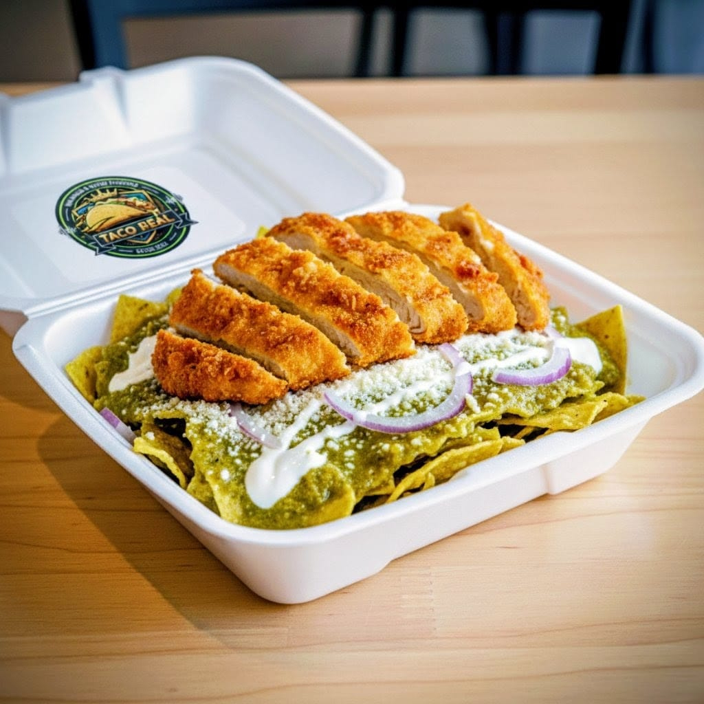 Chilaquiles verdes con milanesa