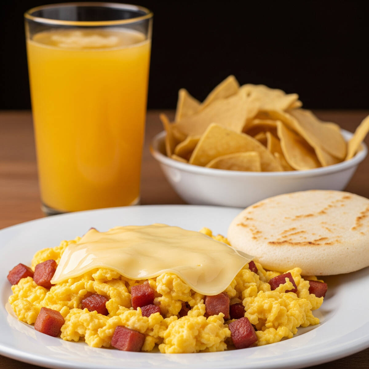 Combo Huevos Rancheros + Arepa + Jugo de Naranja