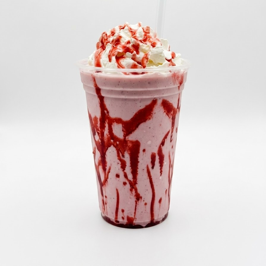 Batida com morangos frescos, leite condensado, creme de leite vodka, gelo.
