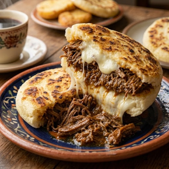 Arepa con Carne Desmechada