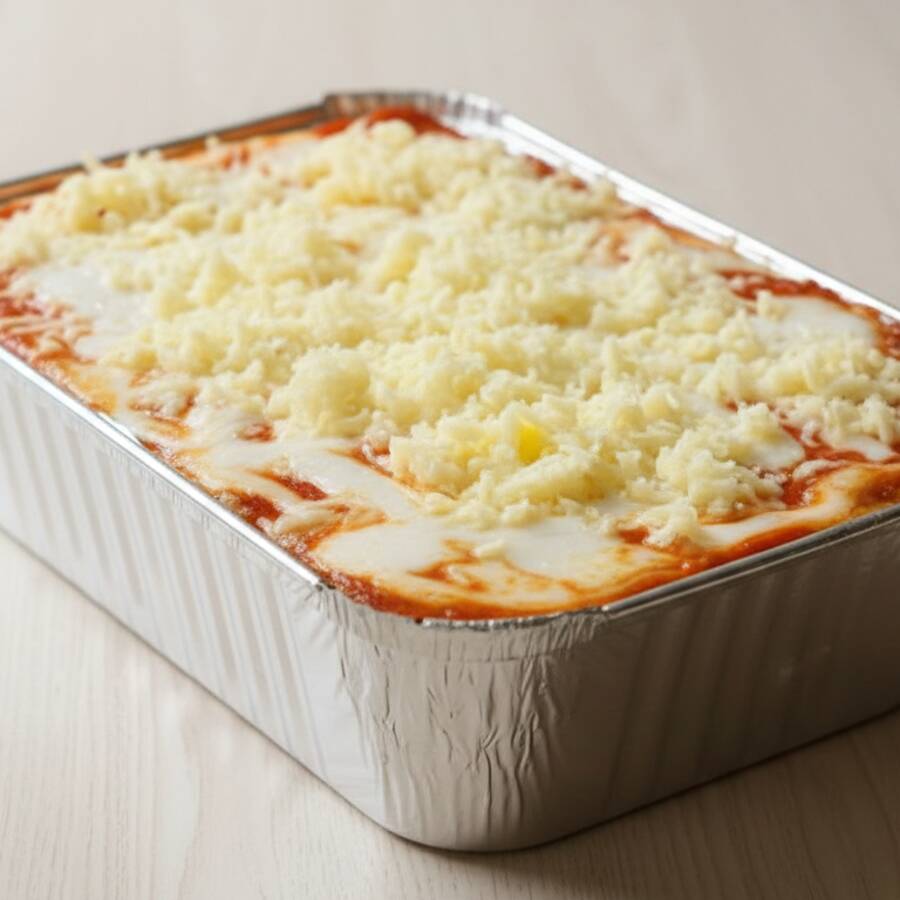 Serve aprox. 4 pes. Lasanha semi pronta. Basta aquecer no forno.