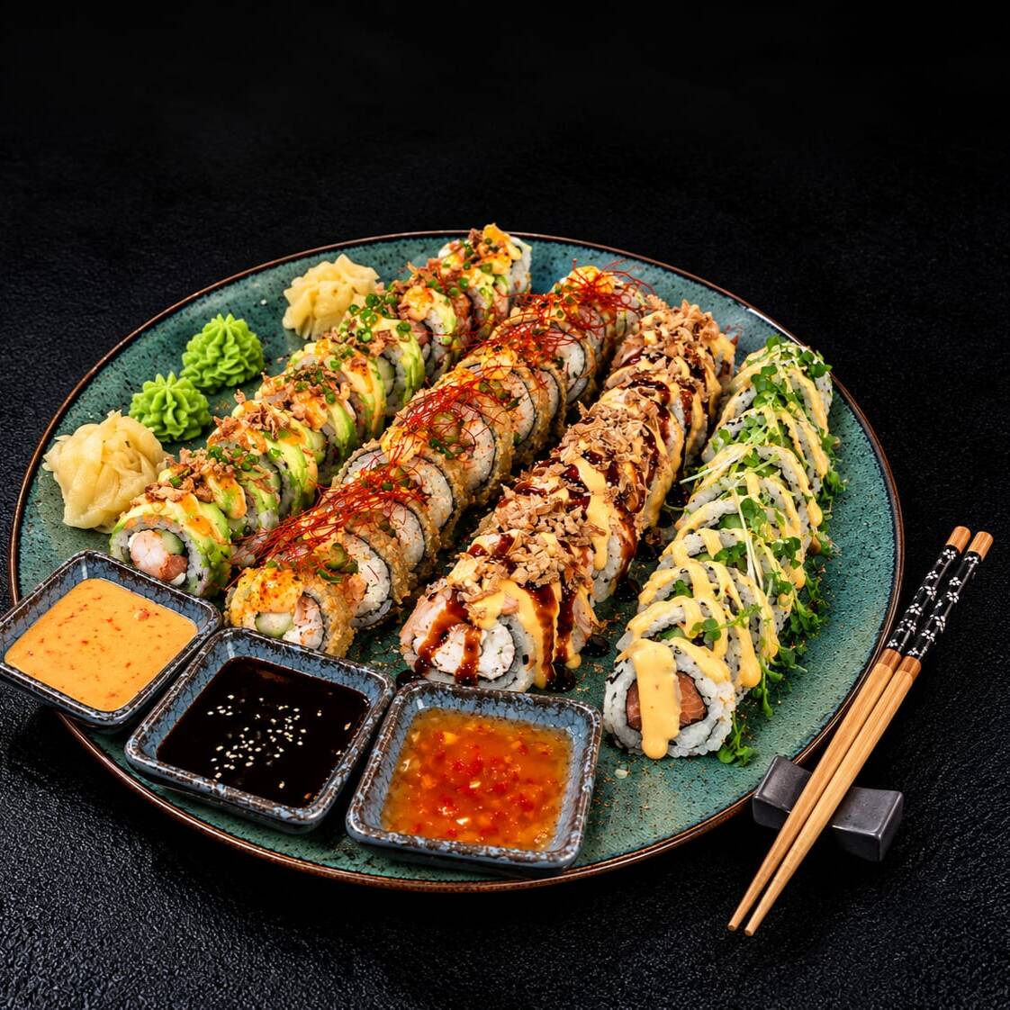 40 PZ CON POLLO,TEMPURA,PESCADO, TICO Y 2 SALSAS