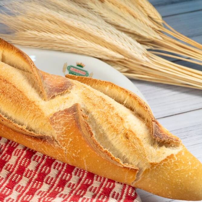 Pão italiano com casca firme e crocante, interior macio e sabor marcante. Ideal para acompanhar vinhos, queijos, antepastos ou compor suas refeições.