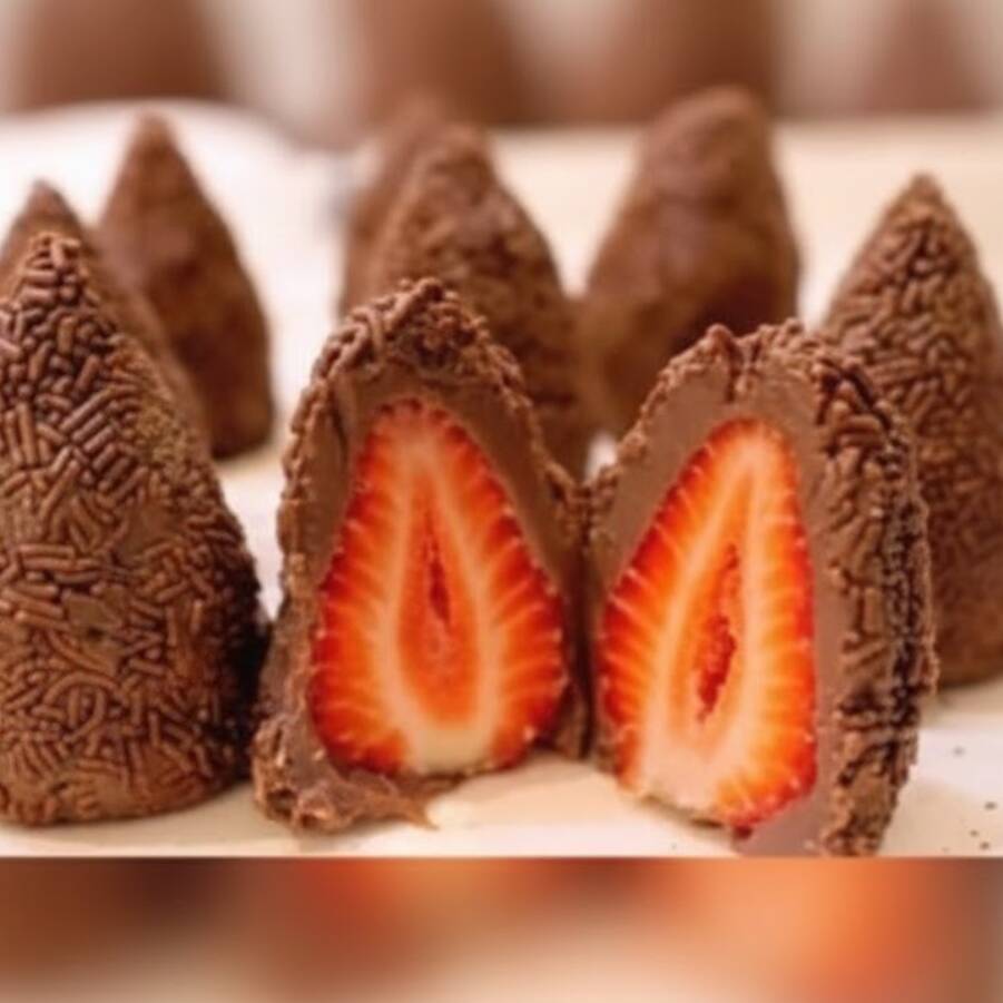 Brigadeiro, morango e granulado