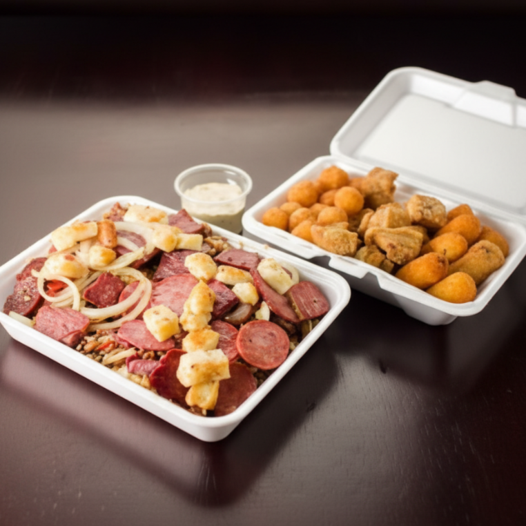 composto por um apetitoso Baião de Dois, realçado com o sabor robusto do jabá, calabresa, a suavidade do provolone e o aroma da cebola. Acompanha oito irresistíveis croquetes, que podem ser recheados com a intensidade do jabá ou a cremosidade do provolone, bolinhas de mandioca extremamente cremosas, crocantes torresmos e um aromático molho de alho. Serve 3 pessoas