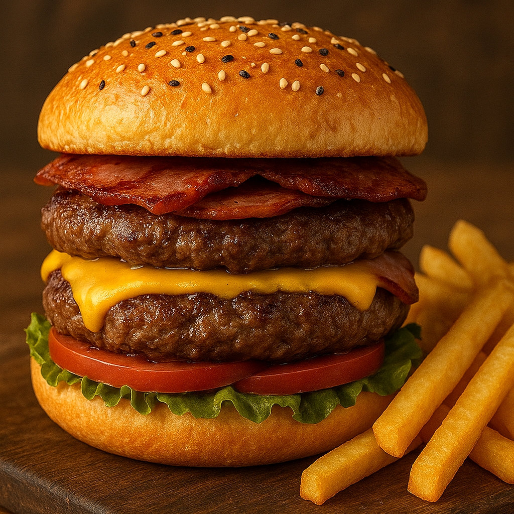 Hamburguesa Doble + Papas Fritas