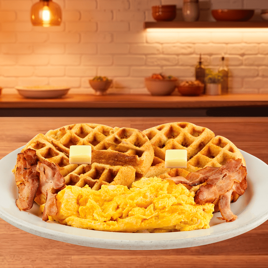Waffle con Huevos Revuelto
