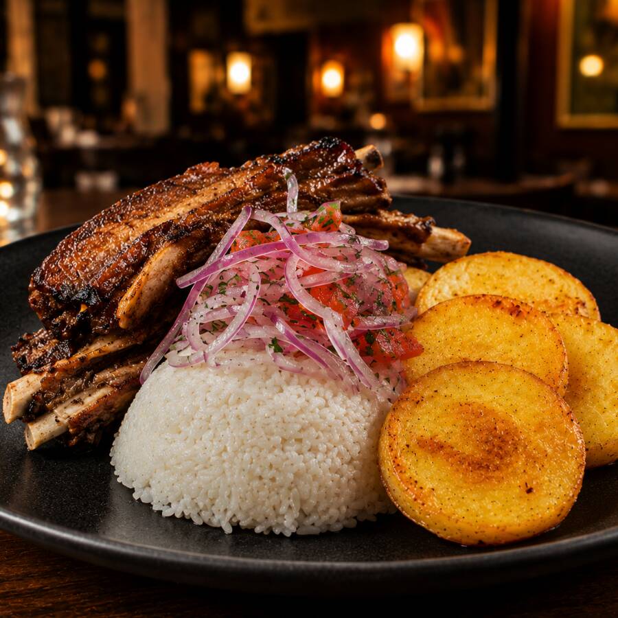 Costillar Dorado con Papas Doradas