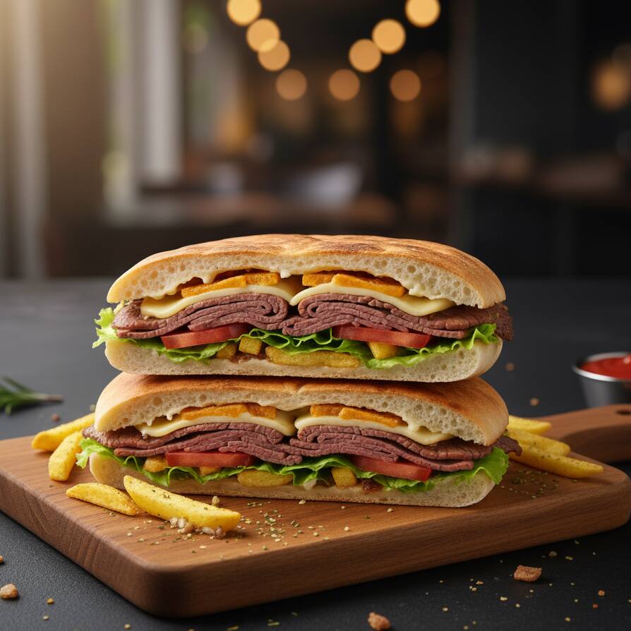 Frango desfiado, presunto, mussarela, maionese e salada