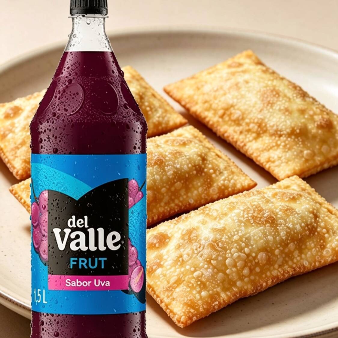 4 pastel presunto e queijo +1 suco de uva del Valle 1,5