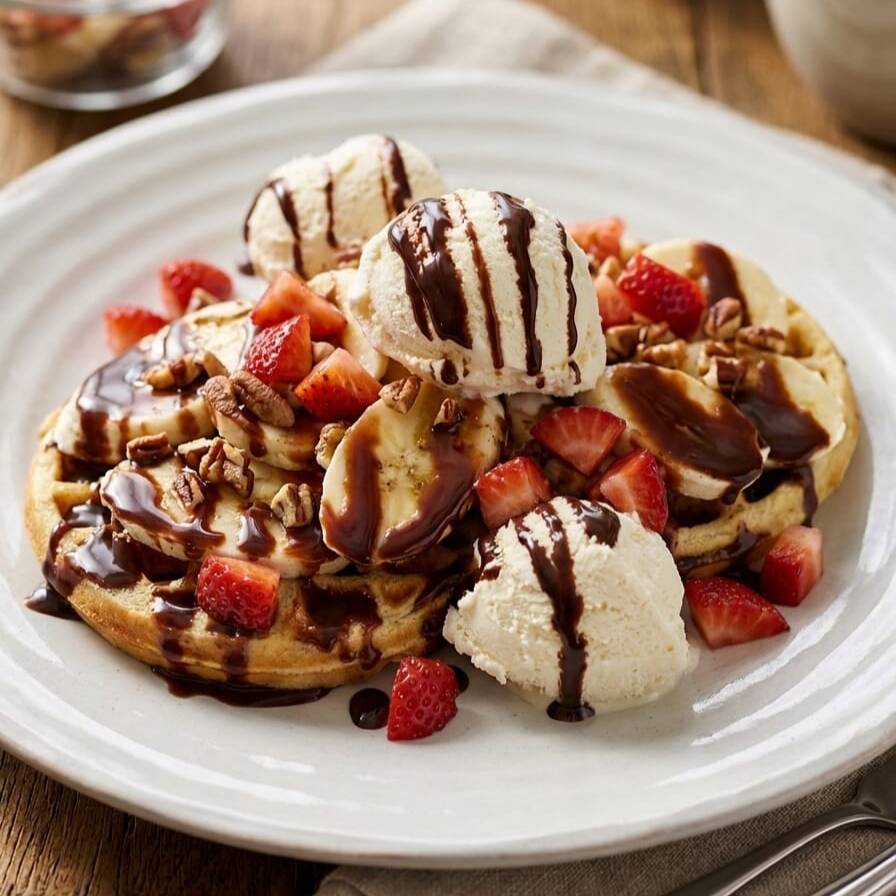 Waffles con Platano y Fresa