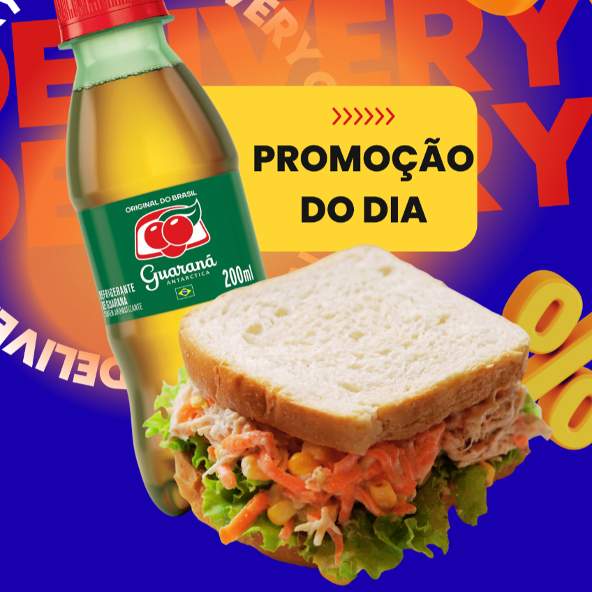 Nossa delicioso sanduíche natural de salpicão (120 gramas do suculento salpicão da casa, maionese de ovos, folhas de alface), acompanhado de uma caçulinha por conta da casa. Que tal?
