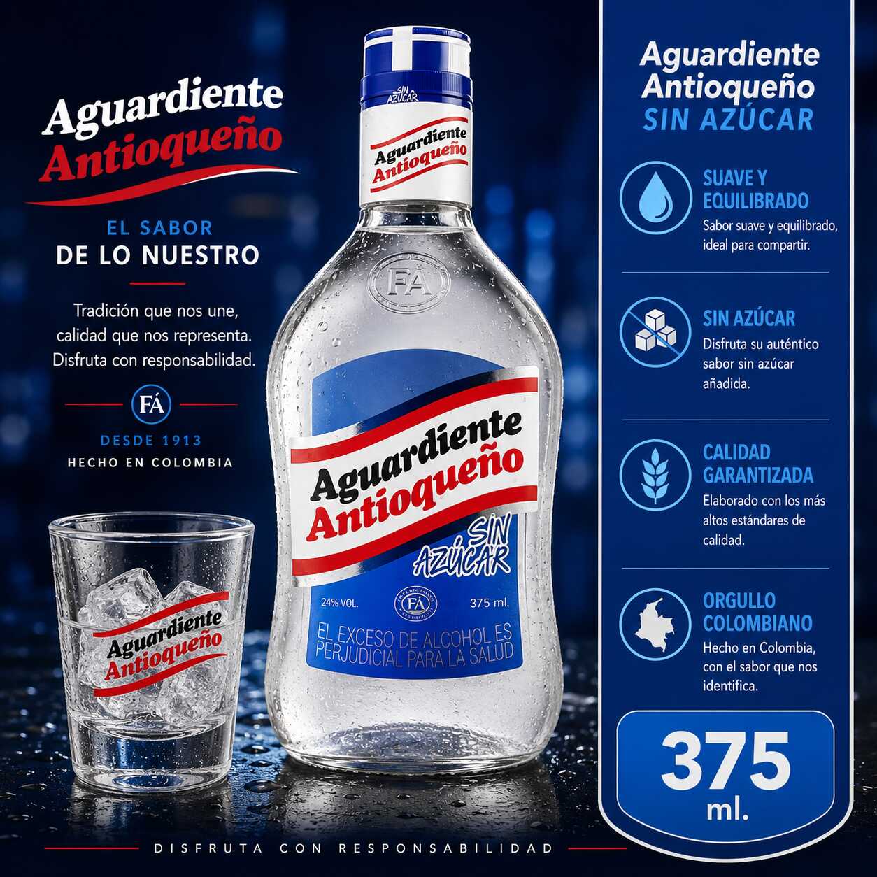 Aguardiente Antioqueño Azul X 375 ML