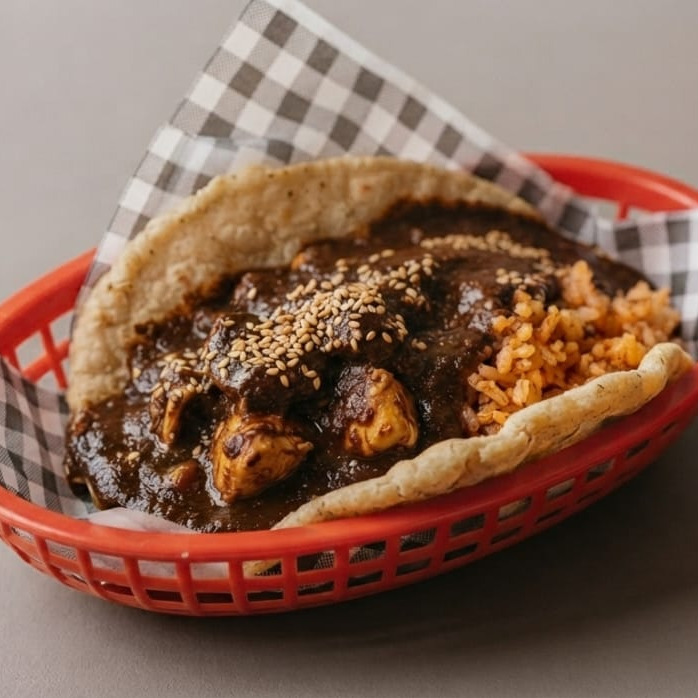 TACO DE MOLE CON ARROZ