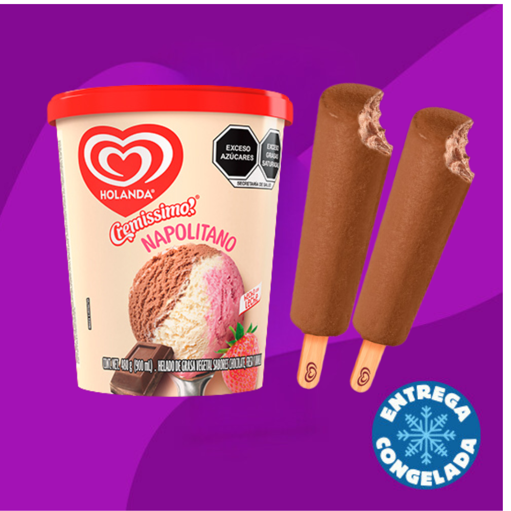 Helado Napolitano 900ml + 2 Mini Milk Chocolate