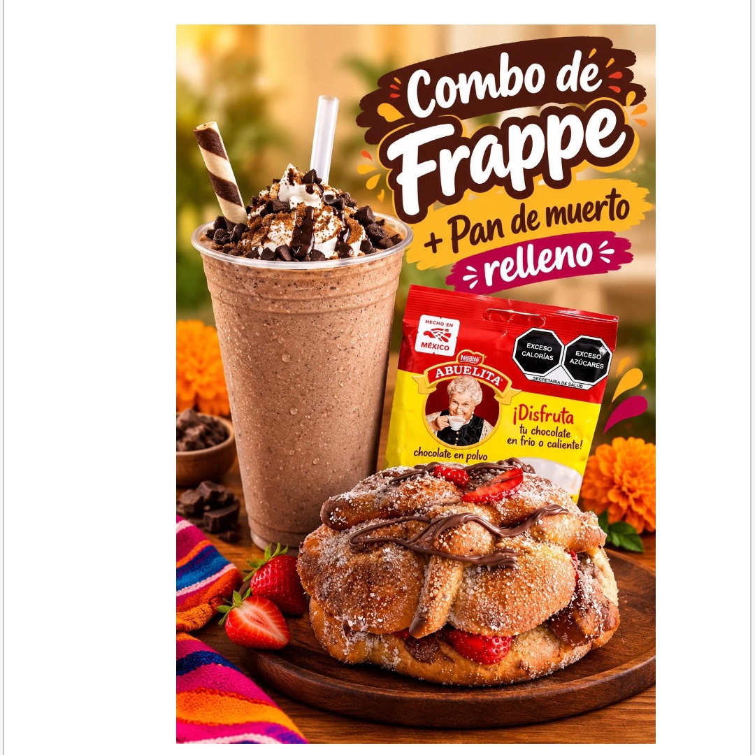 FRAPPE CHOCALATE ABUELITA + PAN DE MUERTO RELLENO