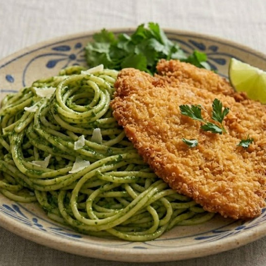 Tallarín Verde con Milanesa