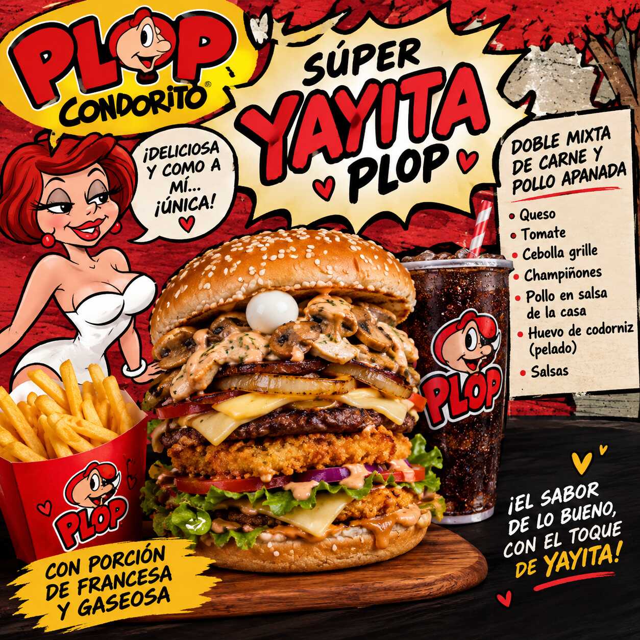 HAMBURGUESA SUPER YAYITA DOBLE MIXTA PLOP