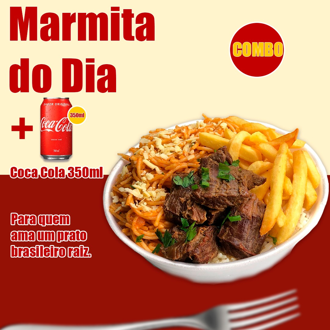 Marmita Do dia carne bovina + Coca Cola 350ml