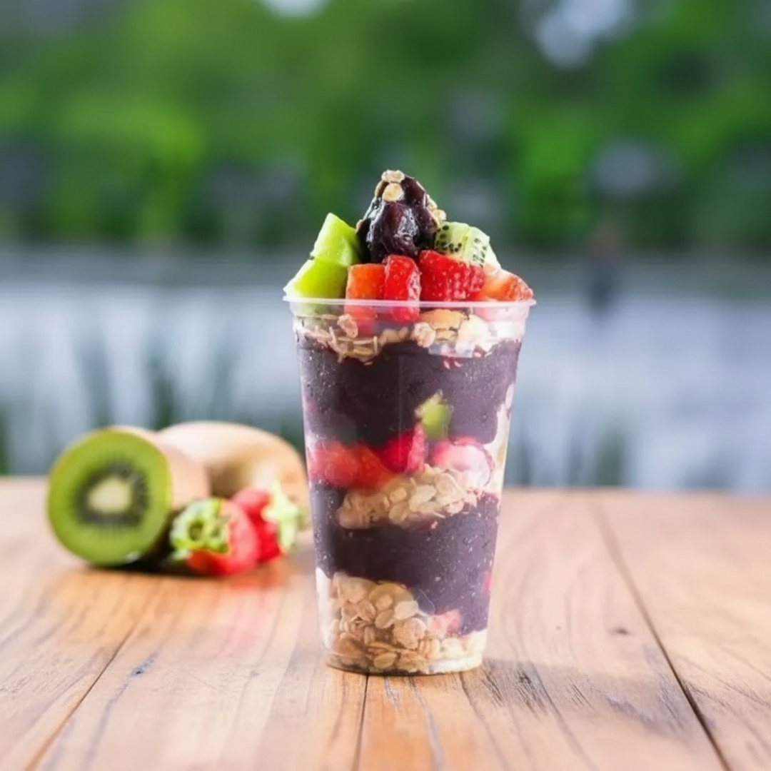 Açaí Tradicional Com morango , Leite Em Pó E Leite Condensado