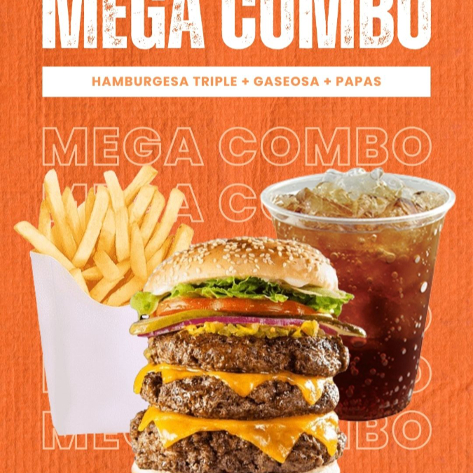 Hamburguesa Triple + Papas + Mr Tea