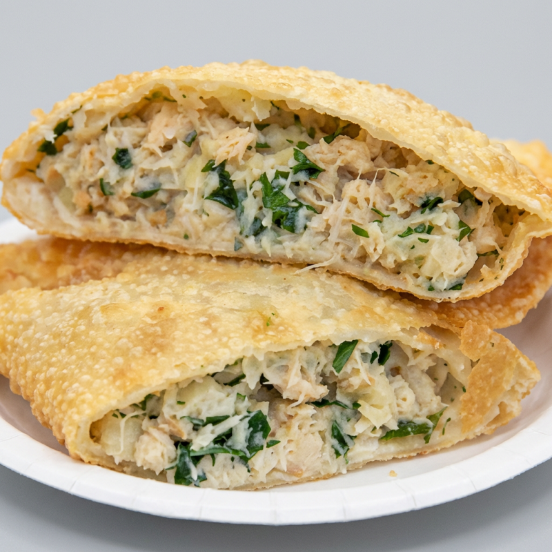 Pastel de Bacalhau desfiado com batata. Obs: Não fazemos alterações de ingredientes.