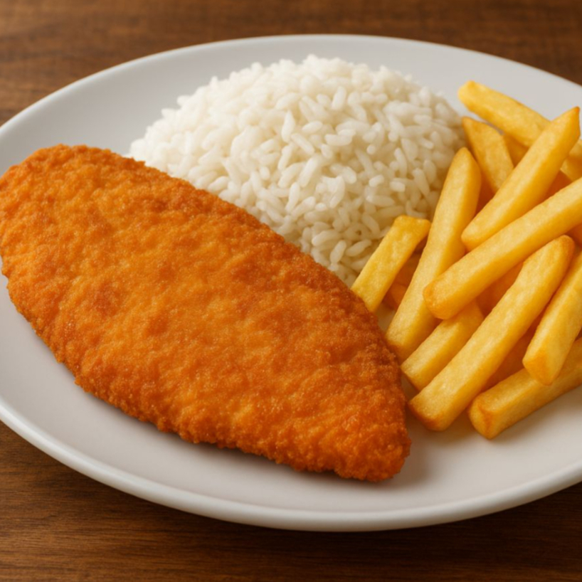 Acompanha: Arroz, feijão e batata frita