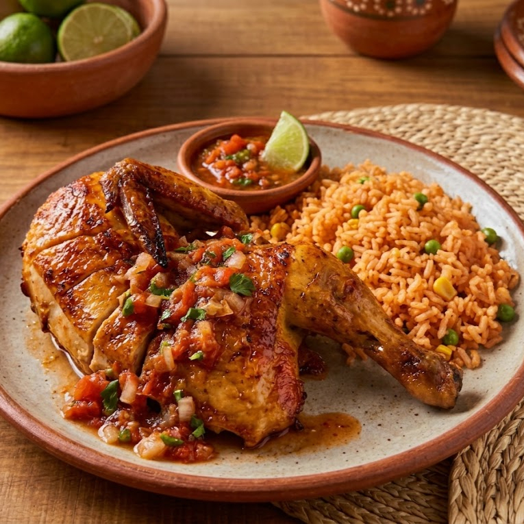 1/2 de Pollo, Salsa y Arroz